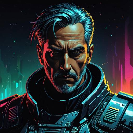 Neo-Noir Cybernetic Bounty Hunter Portrait