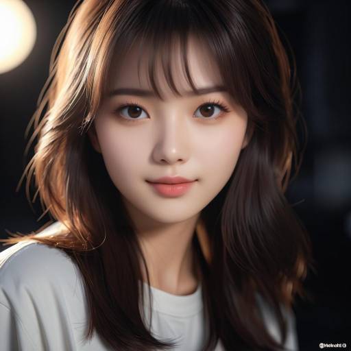 Portrait of Young Korean Woman with Dark Brown Hair