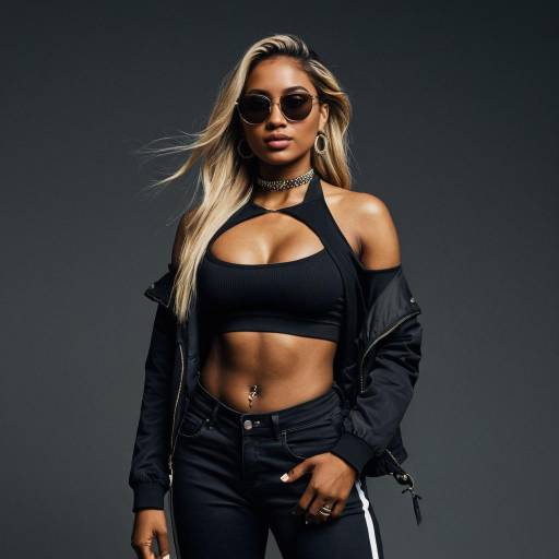 Stylish woman in black outfit and sunglasses