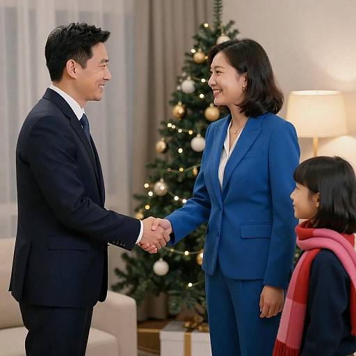Holiday Handshake with Smiling Family