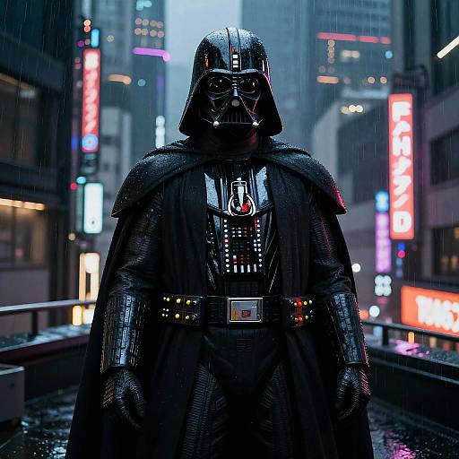 Cypherpunk Dark Vador Rainy Tokyo Rooftop