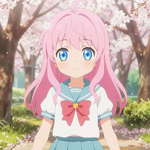 Pink-Haired Anime Girl in Cherry Blossoms