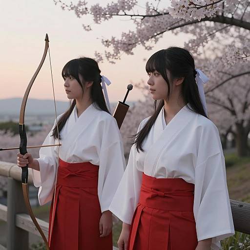 Serene Sunset with Japanese Women in Hakama