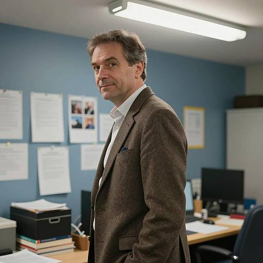 Middle-Aged Man in Cluttered Office