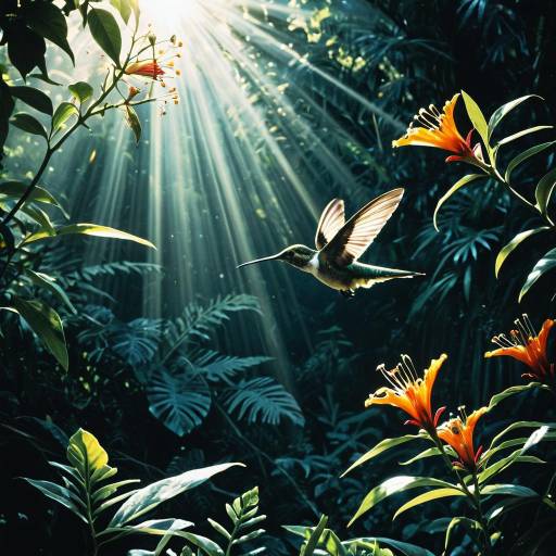 X-Ray Style Hummingbird in Rainforest