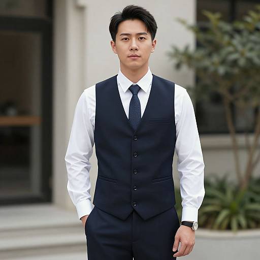 Asian Man in Vest and Tie