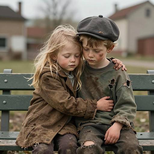 Tender Moments: Children on a Bench