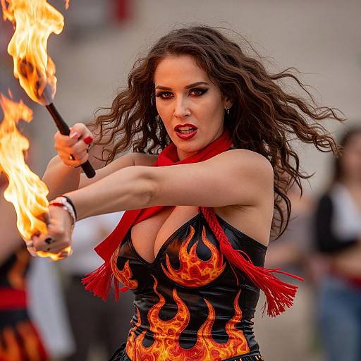 Fiery Dance: Bold Fire Dancer Close-Up