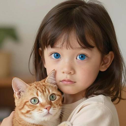 Charming Child with Tabby Cat Portrait