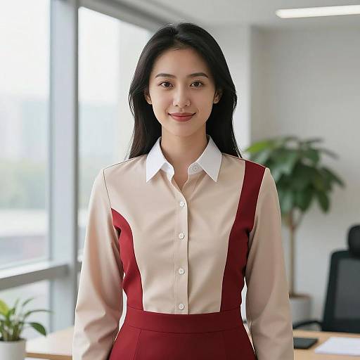 Asian Woman in Stylish Office Frock