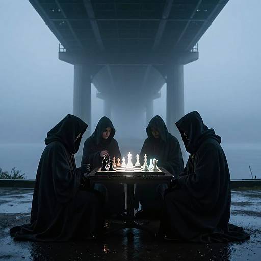 Mysterious Chess Gathering Under Bridge