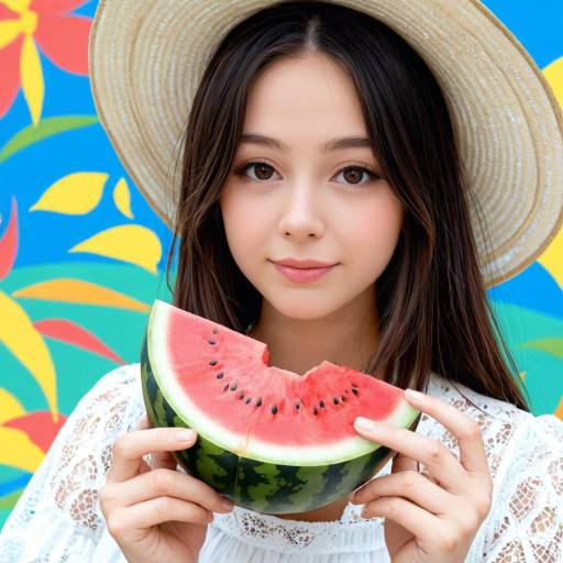 Sporty Teenager with Watermelon Slice Sporty Teenager with Watermelon Slice