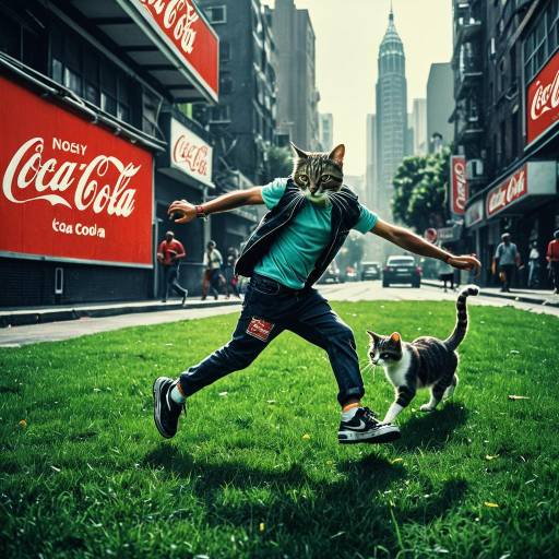 Street Dancer with Cat Head in Urban Park