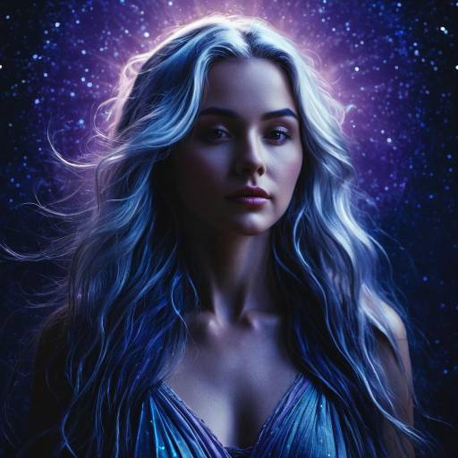 Ethereal Woman with Silver Hair Under Starry Sky