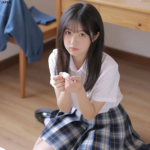 Young Asian Woman Kneeling Indoors