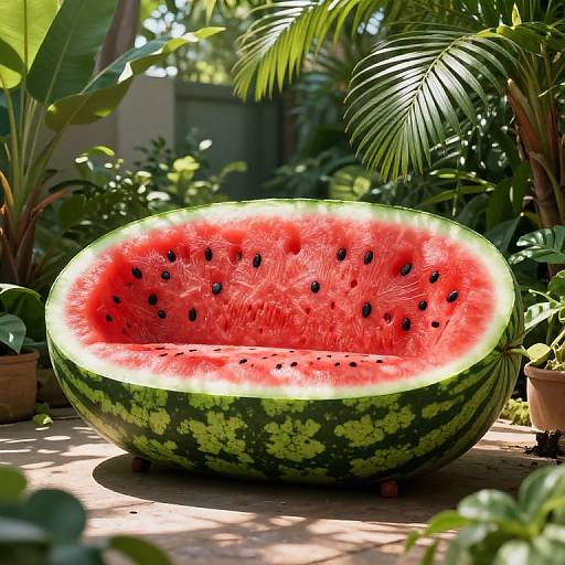 Surreal Watermelon Couch in Garden