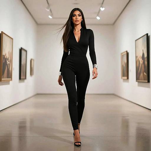 Sleek Arab Woman in Modern Art Gallery