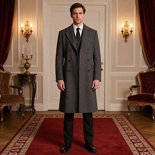 Man in Long Coat with Red Carpet