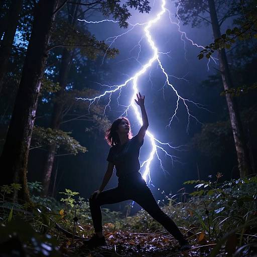 Mystical Lightning Pose in Thunderstorm