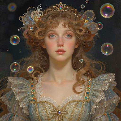 Ethereal Fantasy Portrait with Rainbow Bubbles