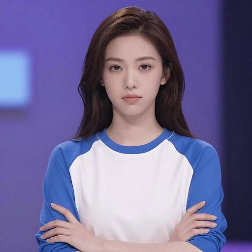 Serious Young Woman in Blurred Lights