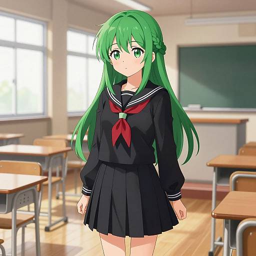 Anime Girl in Sunlit Classroom