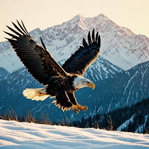 Eagle Stalking Prey at Sunset
