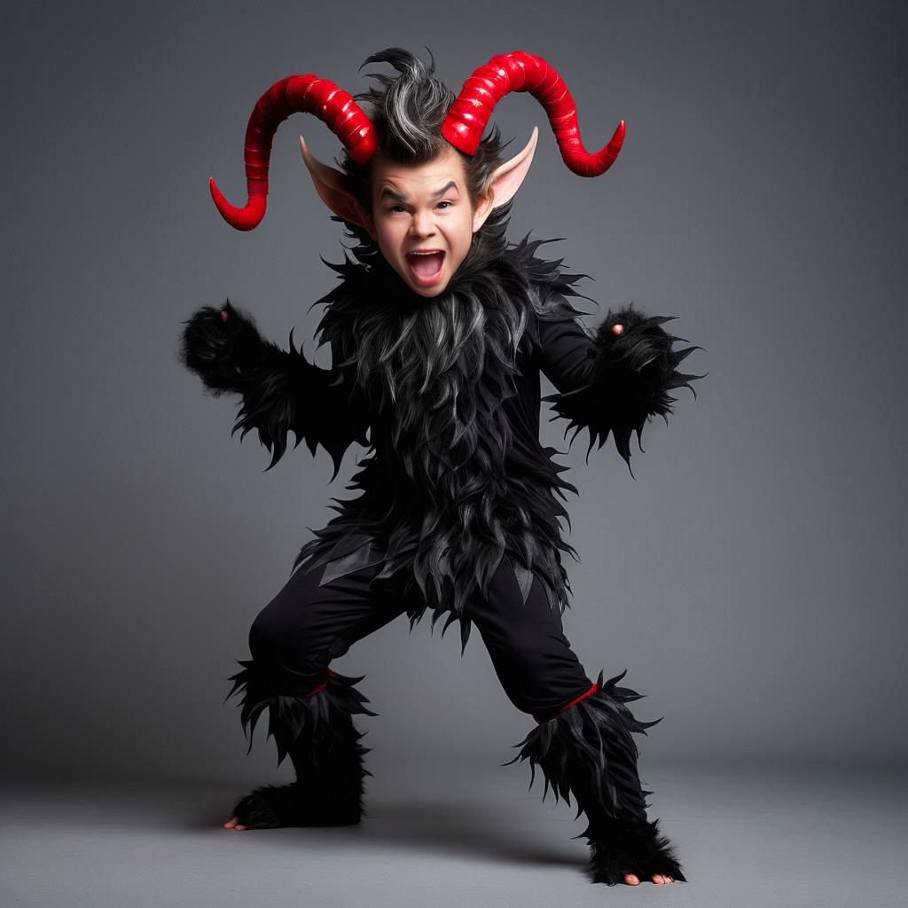 Whimsical Boy in Krampus Costume