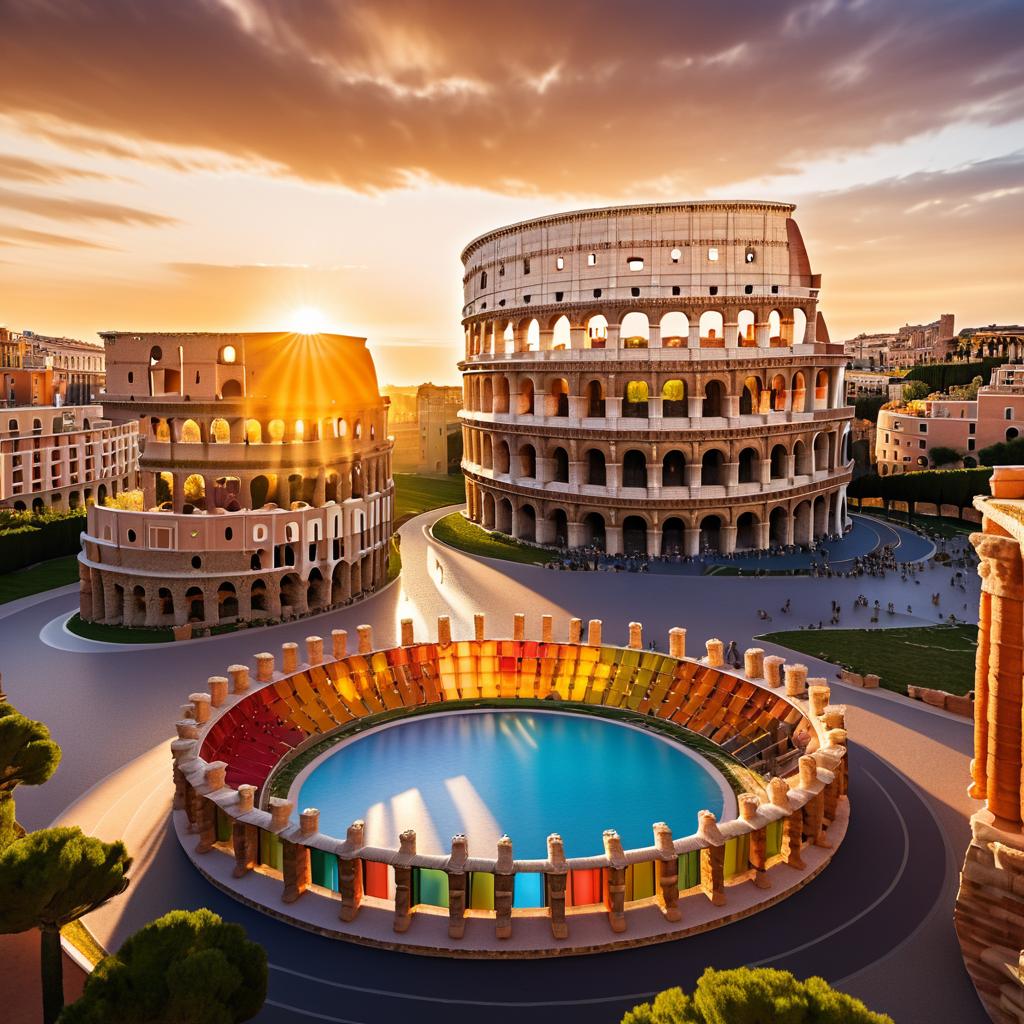 Gaudí-Inspired Colosseum at Sunset