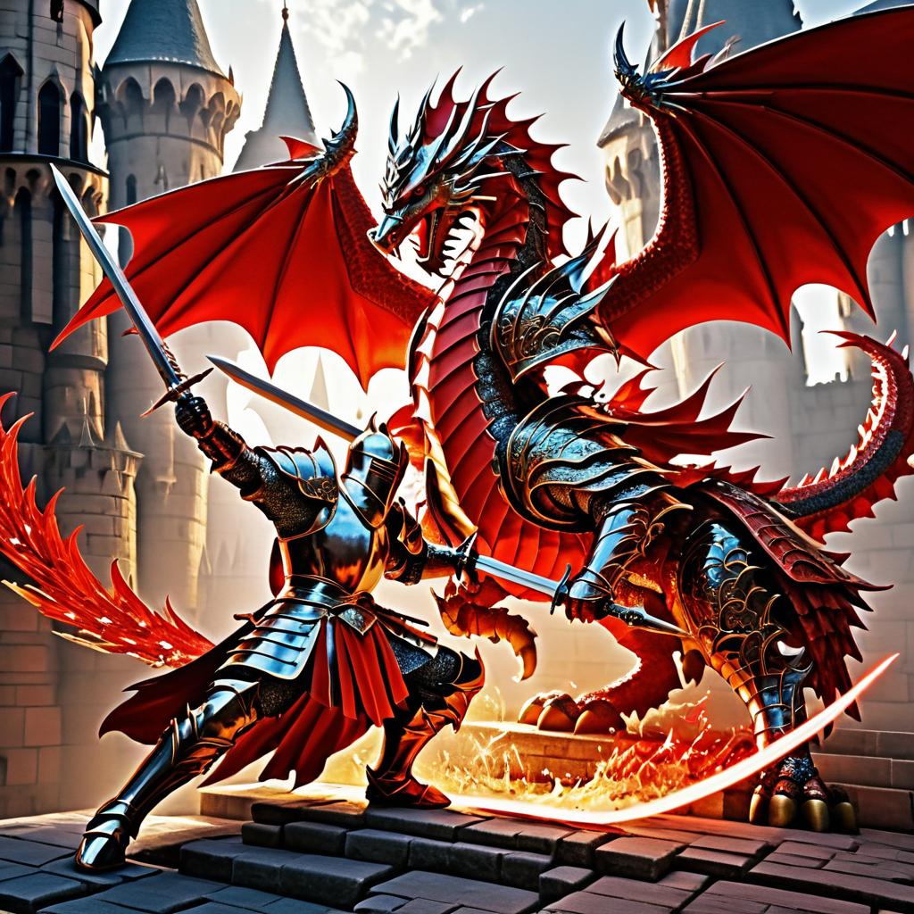 Epic Knight vs. Dragon in Medieval Style