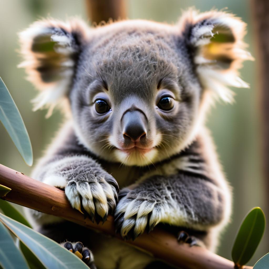 Sleepy Baby Koala in Eucalyptus Trees