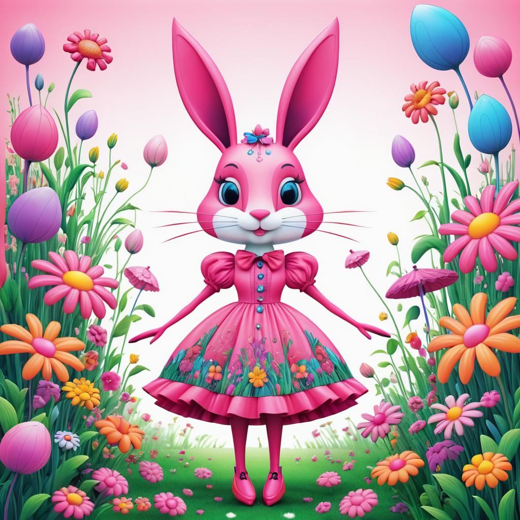 Whimsical Pink Rabbit in Bloom