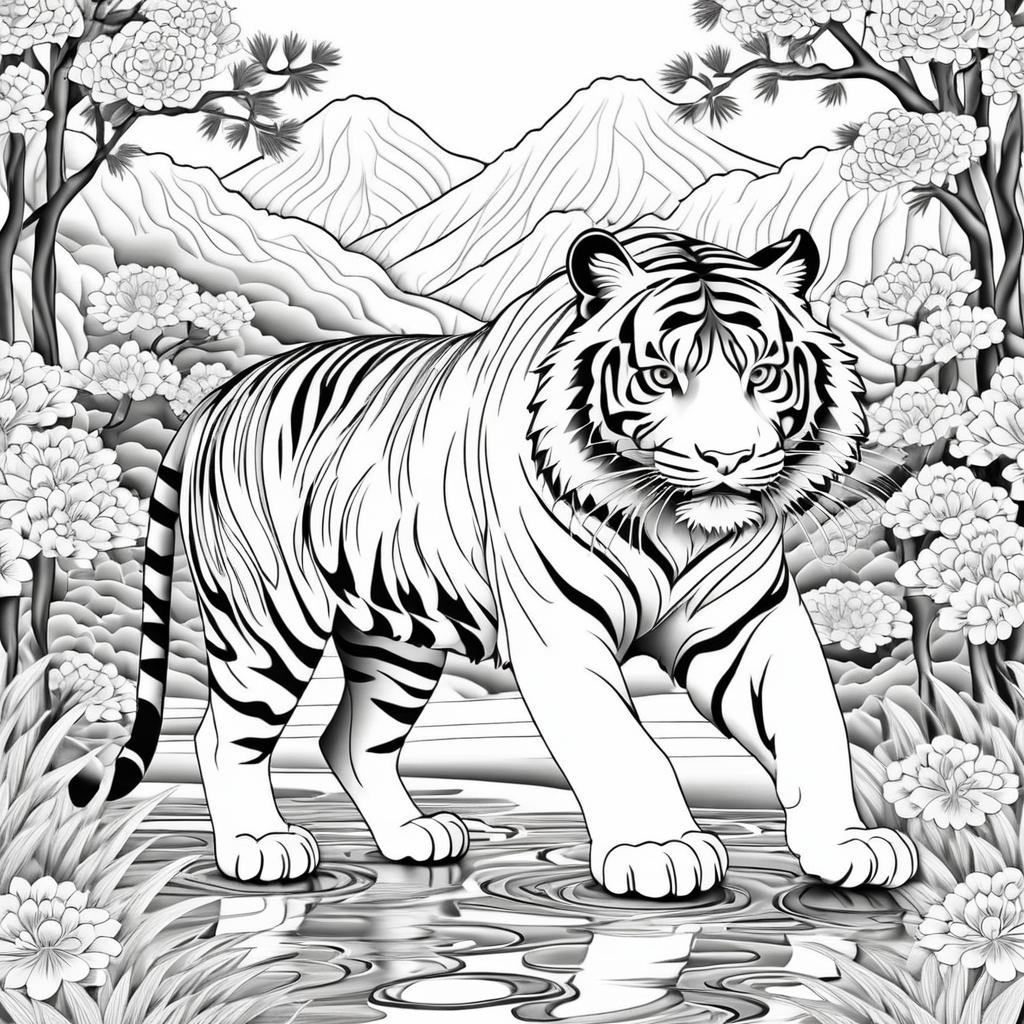 Intricate Japanese Tiger Coloring Page