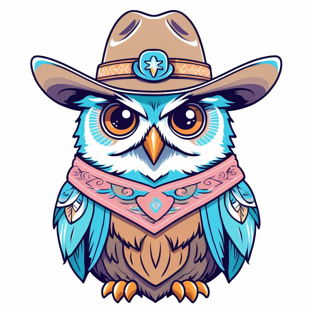 Whimsical Cartoon Owl in Cowboy Gear