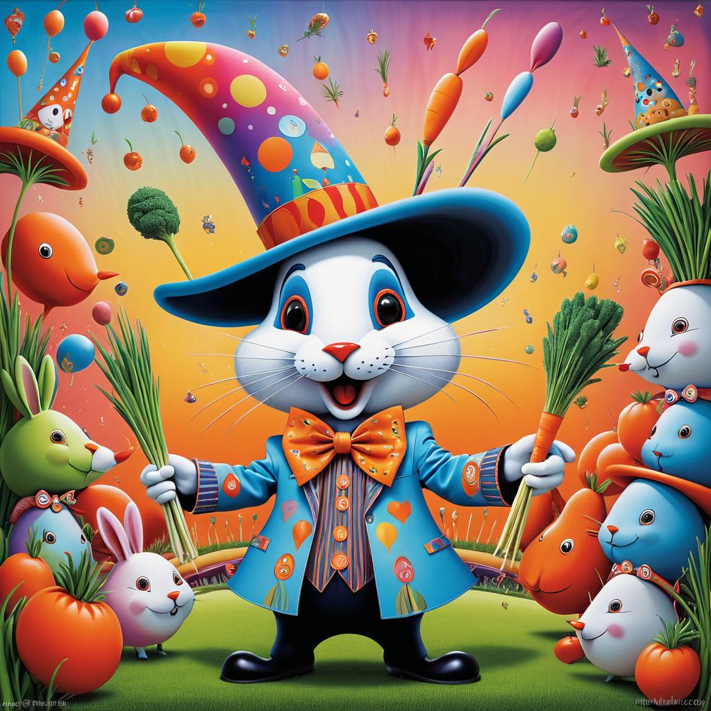 Whimsical Rabbit Magician in Vibrant Carnival