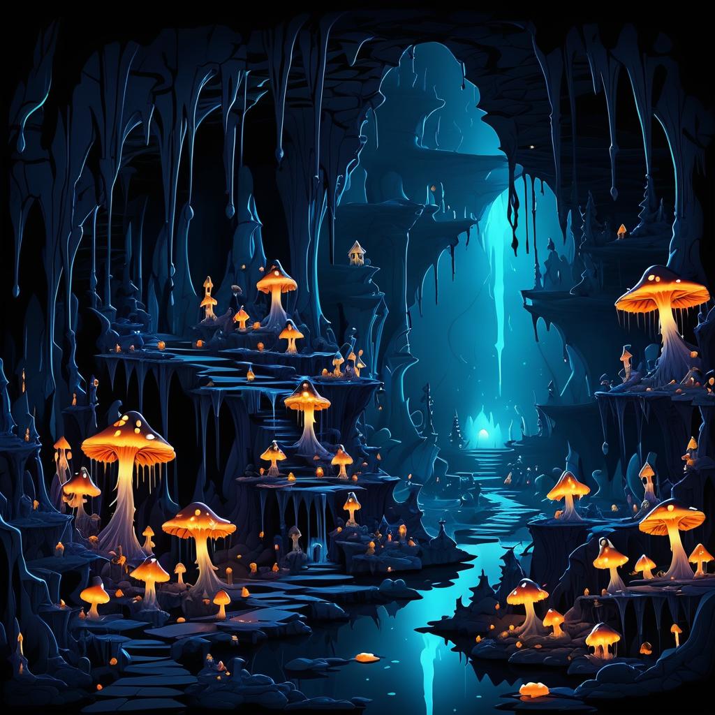 Eerie Cartoonish Halloween Cave Scene