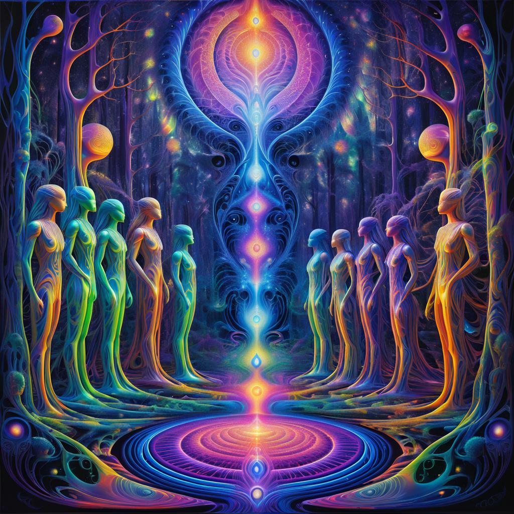 Mystical Alien Gathering in Oil Painting