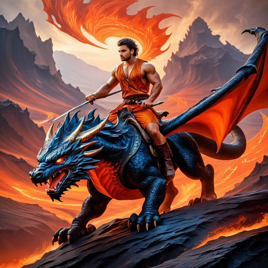 Epic Dragon Rider in Volcanic Landscape