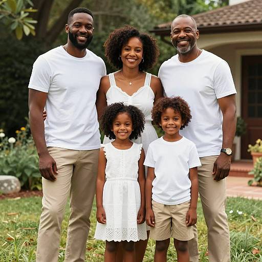 African American Family Posing in Garden