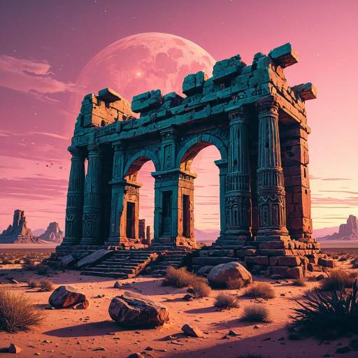 Ancient Desert Ruins Under Dusky Pink Sky Ancient Desert Ruins Under Dusky Pink Sky