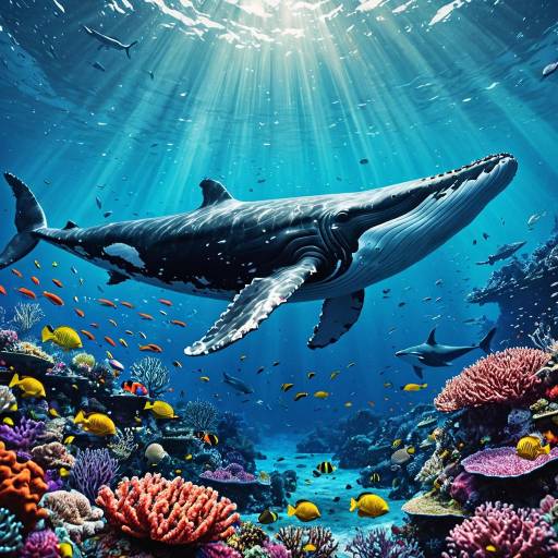 Whale Swimming Over Vibrant Coral Reef