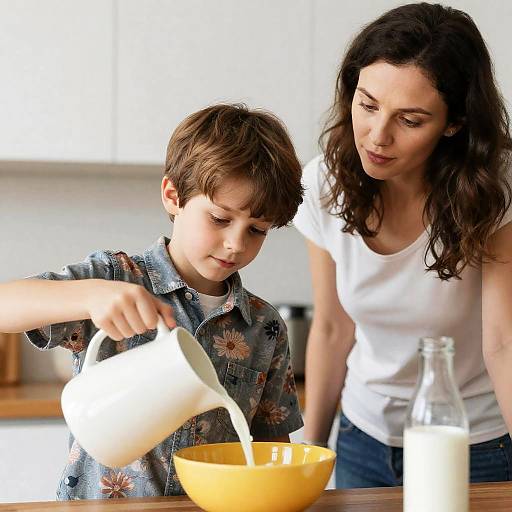 Heartwarming Kitchen Moment of Mother and Son