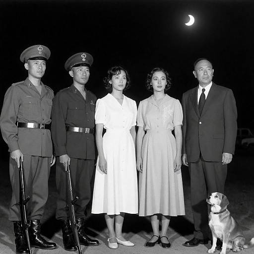 Moonlit Black-and-White Military Group Portrait