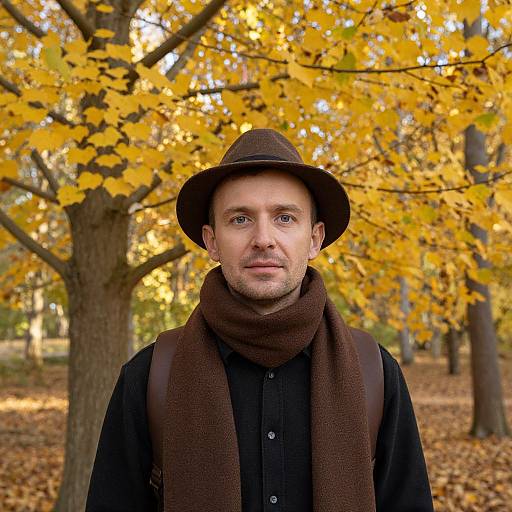 Man in Autumn Forest Scene