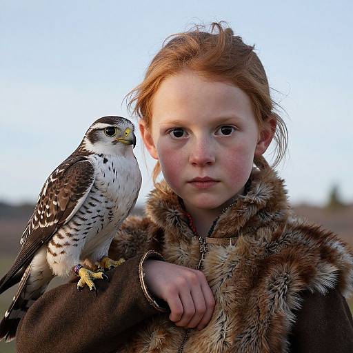 Nordic Girl with Gyrfalcon in Fall
