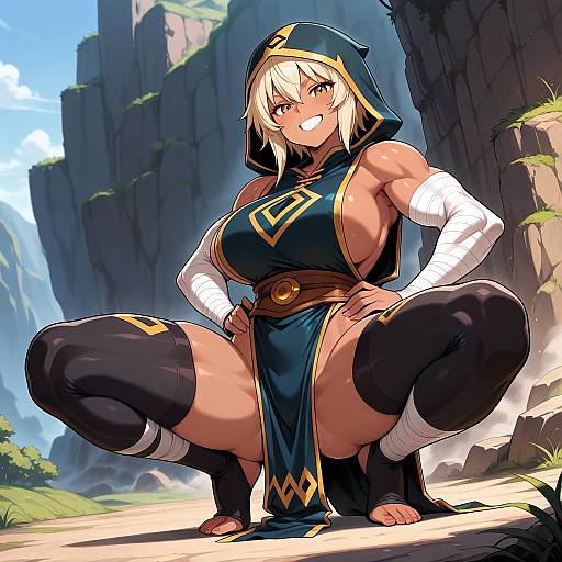 Confident Dark-Skinned Warrior Outdoors