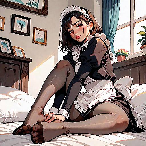Anime Maid Presenting Bare Feet Closeup