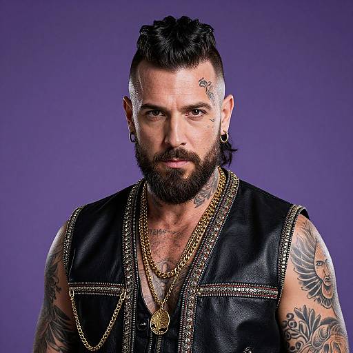 Portrait of Tattooed Man with Mullet