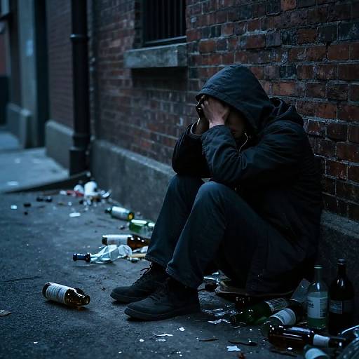 Weary Person Sitting in Urban Alley