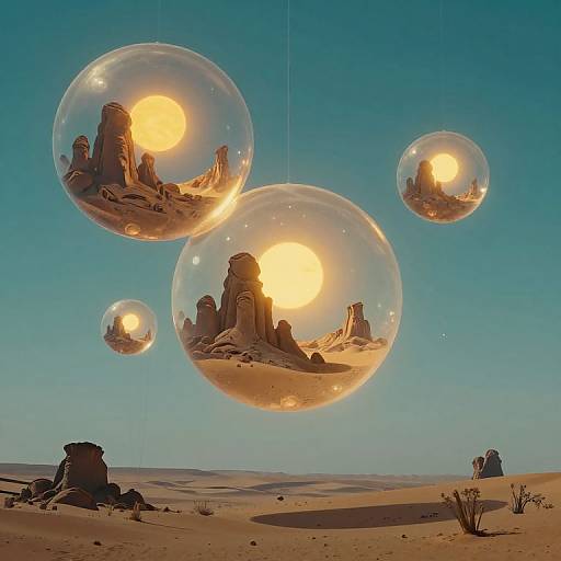 Surreal Desert with Floating Luminous Orbs